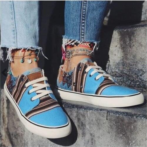 2021 Fashion Casual Canvas Sneakers New Color Matching Ethnic Style Shoes Women Summer Lace-up Size 43 Womens Vulcanize Shoes