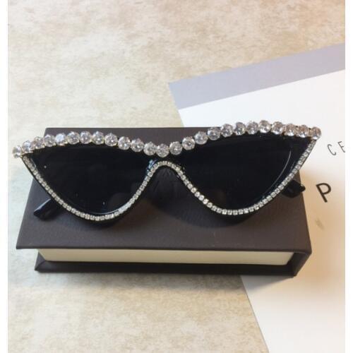 ZAOLIHU Luxury Diamond Women Sunglasses Black Frame Cat Eye Sun Glasses UV400 Bling Bling Eyewear oculos de sol