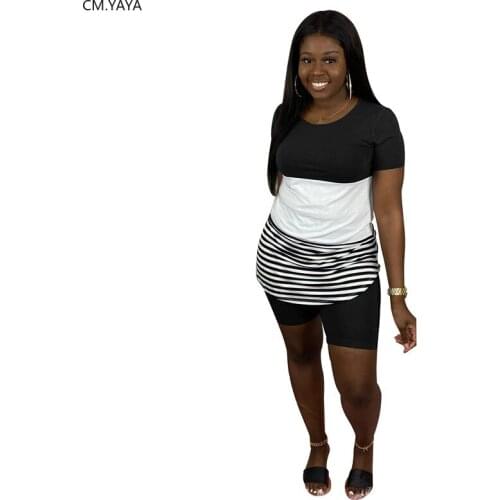 2020 Women Sets Summer Tracksuits Striped Print Tops+Shorts Suit Two Piece Set Club Party Sportswear Street 2 Pcs Outfits GL6196
