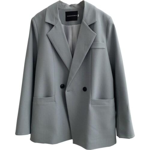 Chic 2021 Women Fashion Long Sleeve Solid Loose Blazer Two Buttons Stylish Pocket Casual Jacket Coat