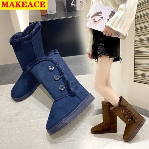 Winter Womens Boots Fashion In Tube Suede Warm Boots 2021 New British Style Casual Snow Boots Short Plush Fashion Boots