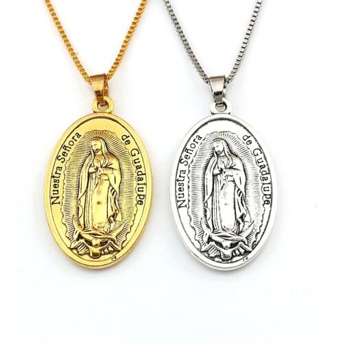 1Pcs Our Lady Of Guadalupe DIVINO NINO Yo Reinare Oval Pendant Necklaces 23.6inches For Men & Ms Jewelry Fashion Accessories