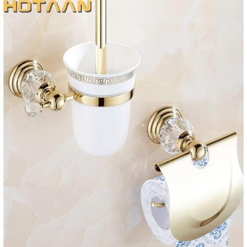 2019 Free shipping,solid brass Bathroom Accessories Set,toilet brush holder,Paper Holder,Gold bathroom sets HT-812800-2