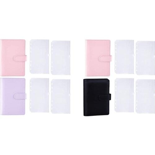 A6 PU Leather Binder Sleeve with 6 Pieces A6 Binder Bag Loose Leaf Bag 6 Buckle Cash Budget Envelope System