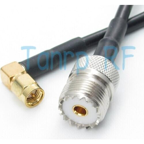 Free shipping! 20inch 50cm UHF female to SMA male plug right angle RG58 cable RF Pigtail coaxial jumper extension cable