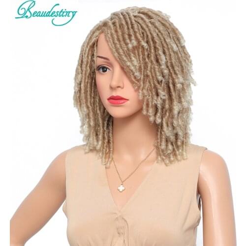 Blonde Short Synthetic Wigs Soft Faux Locs Black For Black Women Dreadlock Dreads Braiding Crochet Twist African Fiber Hair Wig