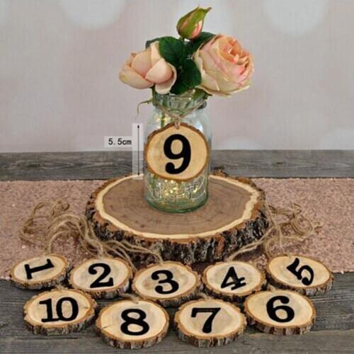 1-10 Numbers Rustic Wooden Hanging Ornament Table Number Figure Card Digital Seat Decor Wedding Party Supplies Home Decoration