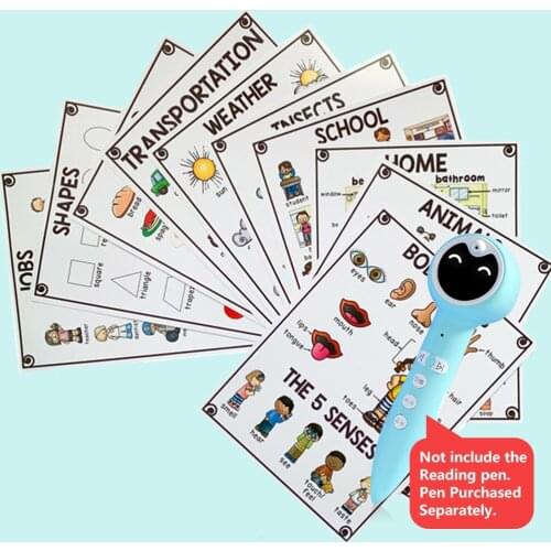 20Groups/Set A4 Size Double Side Print Cognition English Words Cartoon Poster Card Early Education Classroom Decoration Teacher
