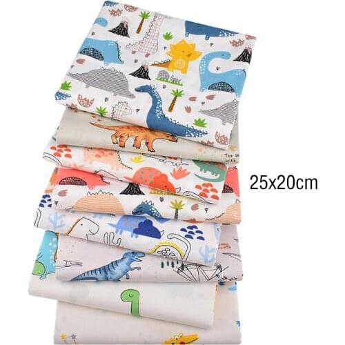 8PCs/Set Printing Cartoon Dinosaur Cotton Fabric Interlinings Iron On Sewing Patchwork For Boy Kids Adhesive Cloth 25x20/25cm