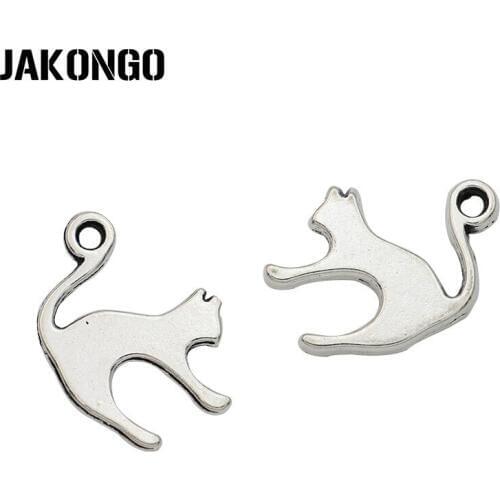 JAKONGO 20pcs Tibetan Silver Plated Cat Charms Pendants for Jewelry Making DIY Handmade Accessories 16x17mm