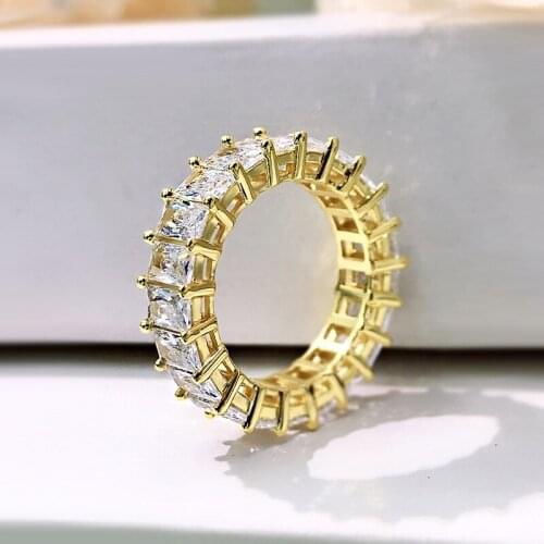 Luxury 100% 925 Sterling Silver Rings Princess Cut Created Moissanite Gemstone Fashion Couple Ring Band Fine Jewelry Birthday