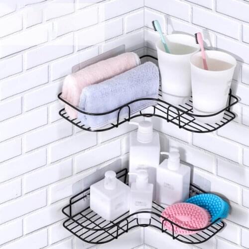 2Pcs Metal Corner Nail-free Double-layer Storage Rack Bathroom Shampoo Shelf Kitchen Spice Wall Mounts Storage Organizer Rack