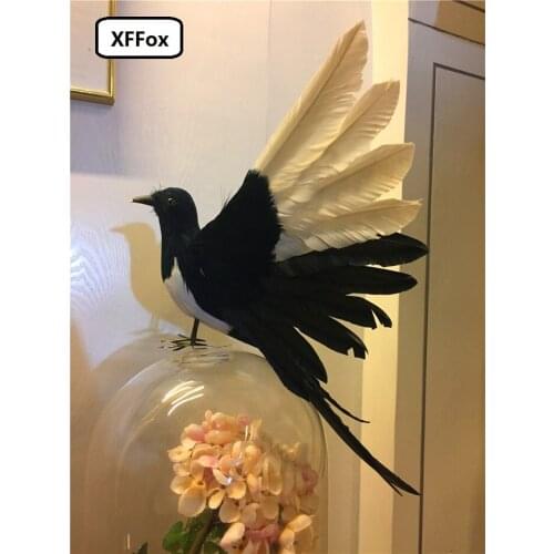 Cute real life magpie bird model foam&feather simulation wings black&white bird gift about 35x50cm xf2572