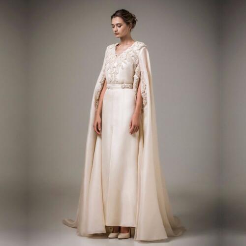 Muslim Long Arabic Kaftan Turkish Evening Women Formal gown with Pearls Coat Robe de Soiree Cheap mother of the bride dresses