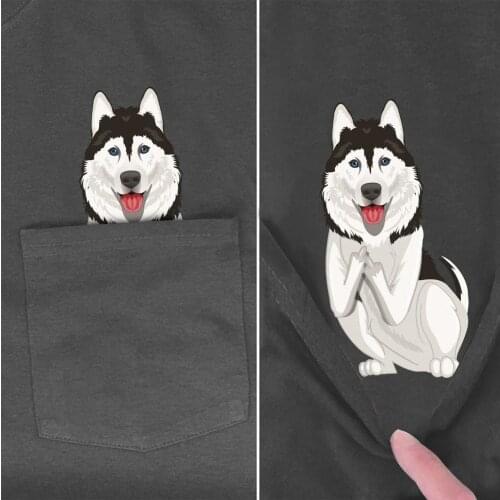2020 Mens Cotton T-shirt Fashion Brand New pocket Husky Cartoon print t-shirt Hip hop funny Harajuku Casual tees Drop shipping