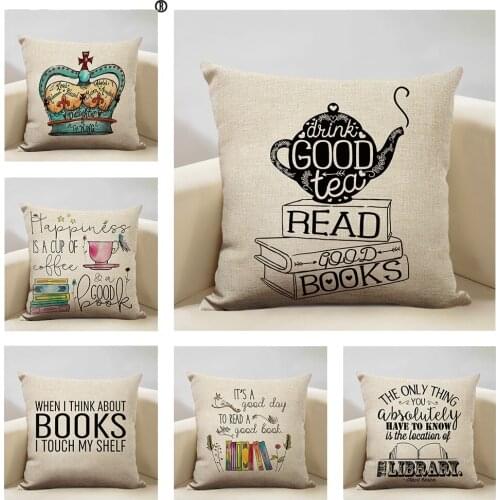 Newest Sofa Pillow Case Nice Tea Reading Books Beautiful Life Gorgeous Words Enjoy Time Cushion Cover