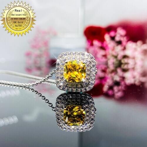 Au750 18K Solid gold Necklace 1ct yellow moissanite Diamond DVVS color With national certificate