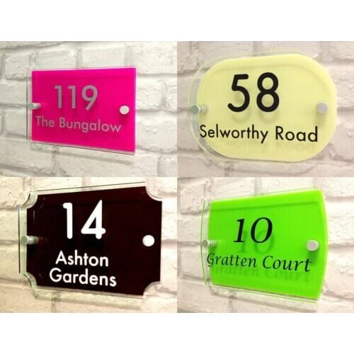 Personalised ACRYLIC HOUSE SIGN With House Number & Street Name Colorful