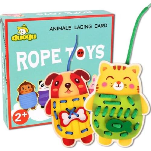 Early Childhood Education Intelligence Wooden Diy Animal Stringing Board Hand-eye Coordination Stringing Game Montessori Toys