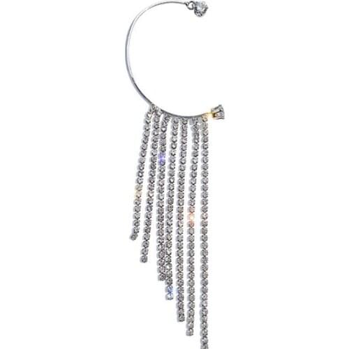 1Pc Fashion Crystal Tassel Ear Pendant Hanging Ear Cuff Earrings No Pierced Rhinestone Clip On Earrings for Women Jewelry