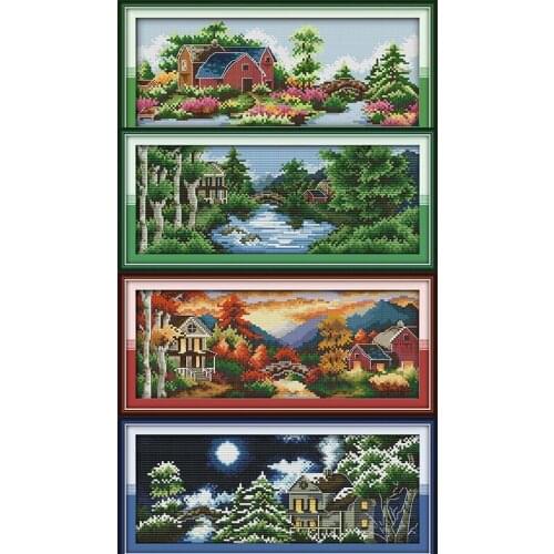 The Seasonal Castle Scenery Embroidery Kits 11CT 14CT Handmade Craft Decor Cross Stitch Stamped Needlework Sets for Living Room