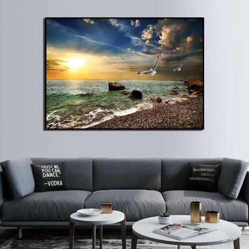 Modern Natural Landscape Canvas Painting Sky Sea Sunrise Poster and Prints On Wall Art Picture For Living Room Home Decor