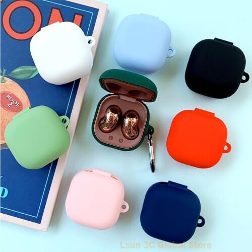 Solid Color Silicone Cover for Samsung Galaxy Buds Live Case Sleeve Wireless Earphone Shockproof Protect Skin with Portable Hook