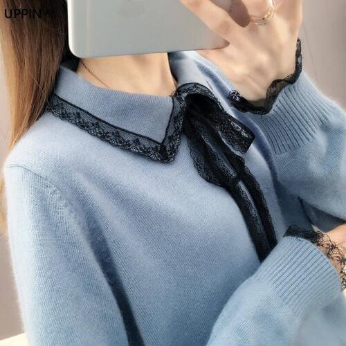 UPPIN Lace Collar Sweater 2019 New Womens Sweater Autumn Tops Thin Sweater Bow Bottoming Shirt
