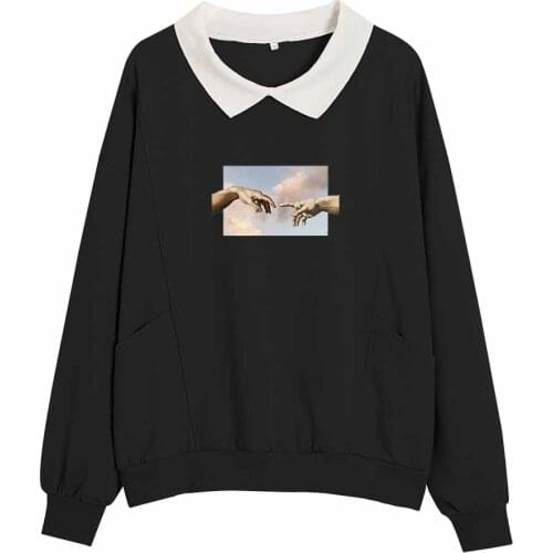 Gesture Graphic Sweatshirt Pullover Women 2021 Turn-down Collar Cute Clothes Kawaii Hoodie Harajuku Aesthetic Long Sleeve Top