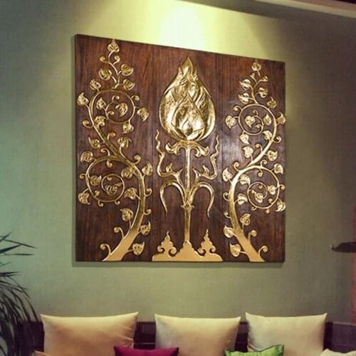 Thai woodcarving decorative painting lotus Southeast Asia living room TV background wall pendant relief painting