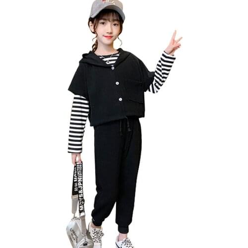 Kids Sport Clothes Striped Clothing For Girls Sweatshirt + Pants Kids Girl Clothes Set Spring Autumn Childrens Clothing 6 8 10