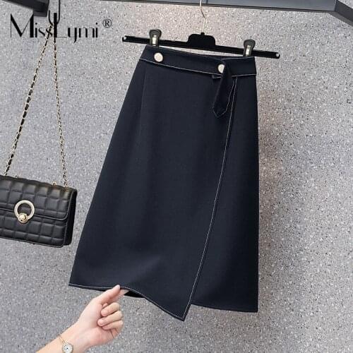 L-4XL Plus Size Women Office Skirt Deep Blue Summer 2021 Korean Fashion Casual Loose High Waist Asymmetry Ladies A-line Skirt