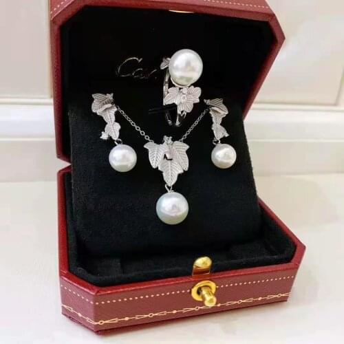 M418 Solid 925 Sterling Silver Round 9-10mm Nature Fresh Water White Pearls Jewelry Sets for Women Fine Birthday Gifts