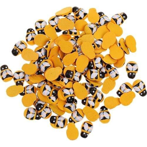 200pcs Tiny Wooden Flat Back BEES Buttons Crafts Scrapbooking Embellishments