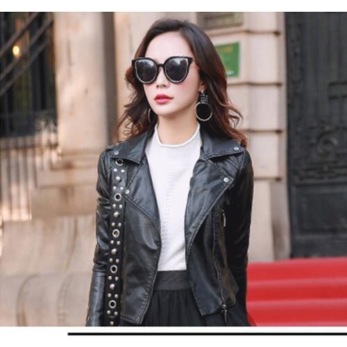 2019 Coat Motorcycle Jacket Women Winter Autumn Black Fashion Outerwear faux leather PU Jacket Gothic faux leather coats