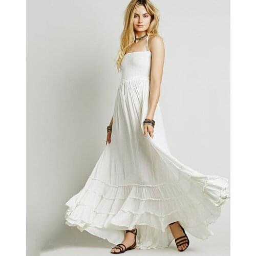 AECU Women Party Long Dress Halter Dress Beach Maxi Dress Backless Bandage Big Pleated Dress Female Vestidos De Festa