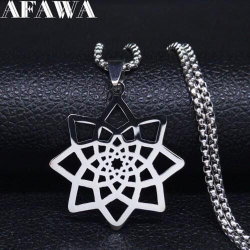 AFAWA 2021 Flower of Life Stainless Steel Statement Necklace Men/Women Silver Color Chain Necklace Jewelry cadenas mujer N4109S0