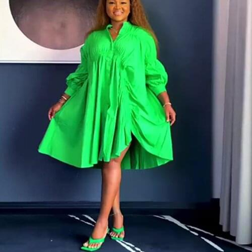 African Dresses for Women 2021 Summer Midi Dress African Clothes Dashiki Long Lantern Sleeve Knee Length Robe Africaine Femme