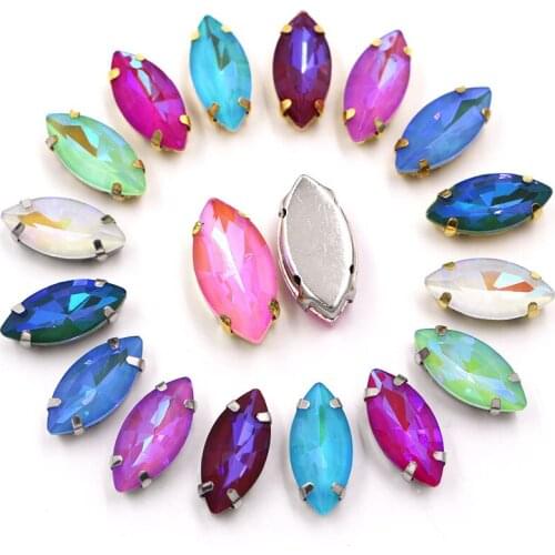 Clothing Accessories Navette Glass Crystal Stones Leaf Shape Ab Mocha Claw Setting Rhinestones Sew On Garment/Shoes/Bags/Dress