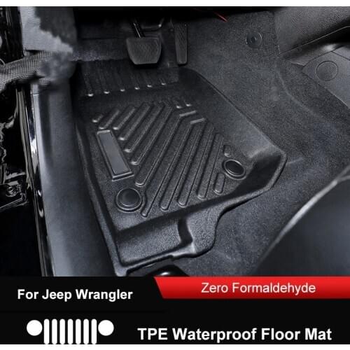 QHCP TPE Rubber Car Floor Mats For Jeep Wrangler JL2018-2021 Foot Carpet Rugs Boot Pads Non-Slip Waterproof Interior Accessories