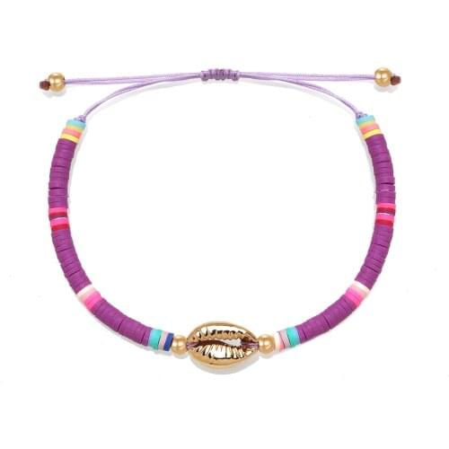 Boho 4mm Polymer Clay Heishi Beads Cowrie Seashell String Handmade Adjustable Bracelet 2021 Fashion Colored Summer Beach Jewelry