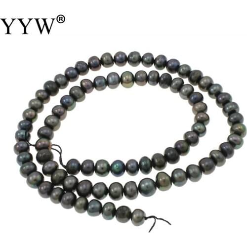 5-6mm Cultured Button Freshwater Pearl Beads Round Dark Green Hole 0.8mm Sold Per 15 Inch Strand