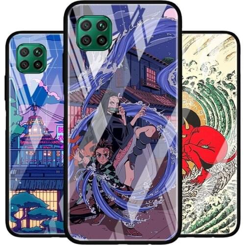 Japanese Wave Anime Dragon Tempered Glass Cover For Huawei P40 P30 P20 P10 P Smart Z Pro Plus Lite 2020 2021 Phone Case