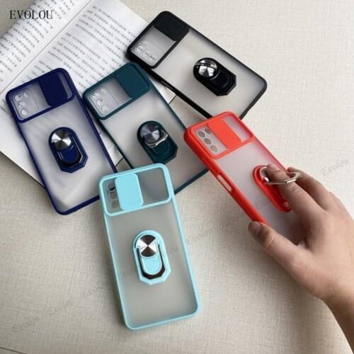 Magnetic Ring Stand Holder Phone Cases For Xiaomi POCO M3 Slide Camera Lens Protection Matte Back Cover For Xiaomi POCO X3 NFC
