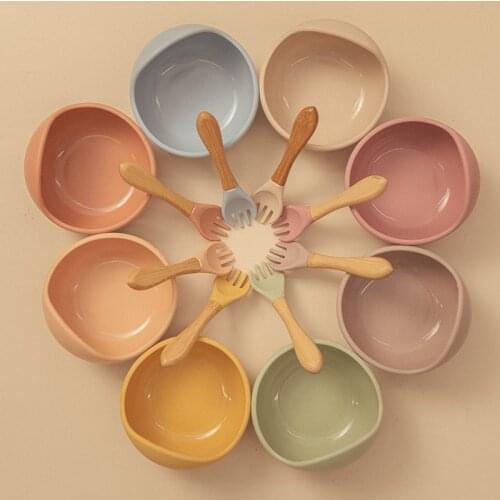 Baby Silicone Bowl Fork Spoon Childrens Tableware Waterproof Suction Bowl Set BPA Free Silicone Feeding Dishes for Kid Bowl Kit