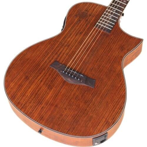 Full hickory wood thin body electric acoustic guitar 40 inch sharp angle design with star pattern, unique sound hole folk guitar