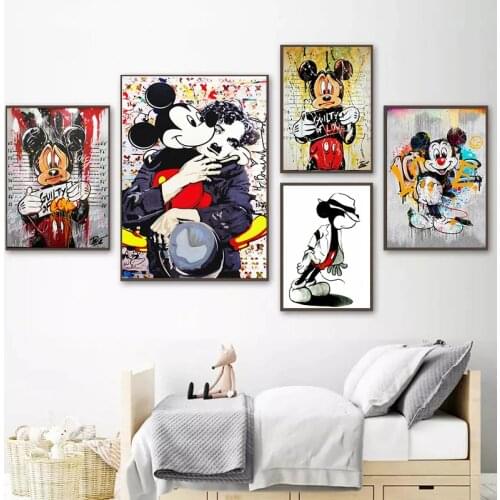 Graffiti Art Disney Canvas Painting Mickey and Minnie Street Art Posters and Prints Wall Art Picture for Living Room Home Decor