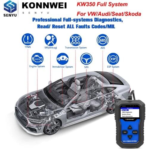 KONNWEI KW350 For VAG Code Reader OBD OBD2 Car Diagnostic For VW/AUDI Automotive ABS Airbag DPF Reset Adapter Scanner Auto Tools