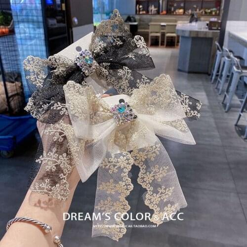 Korean retro palace style ribbon bow top clip Sen set diamond sweet princess half hair spring clip