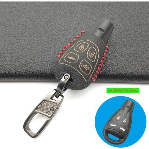 100% Leather Skin Car Key Case Cover For SAAB 9-3 9-5 93 95 4 buttons Remote Smart Key Cover Fob
